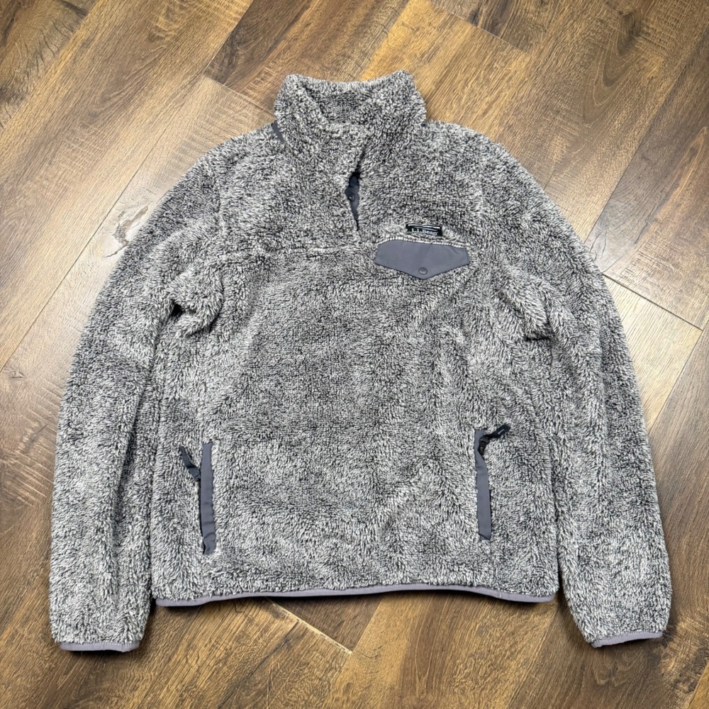 LL Bean Womens 1/4 Snap Hi-Pile Fleece Pullover Sherpa Jacket Size M Gray